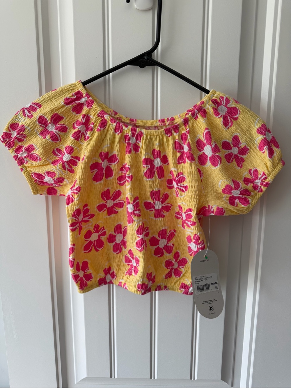bcg Yellow Off-Shoulder Floral Crop Top - Pink Flowers
